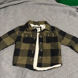 Kids Olive green Plaid Sherpa-Lined Jean Jacket